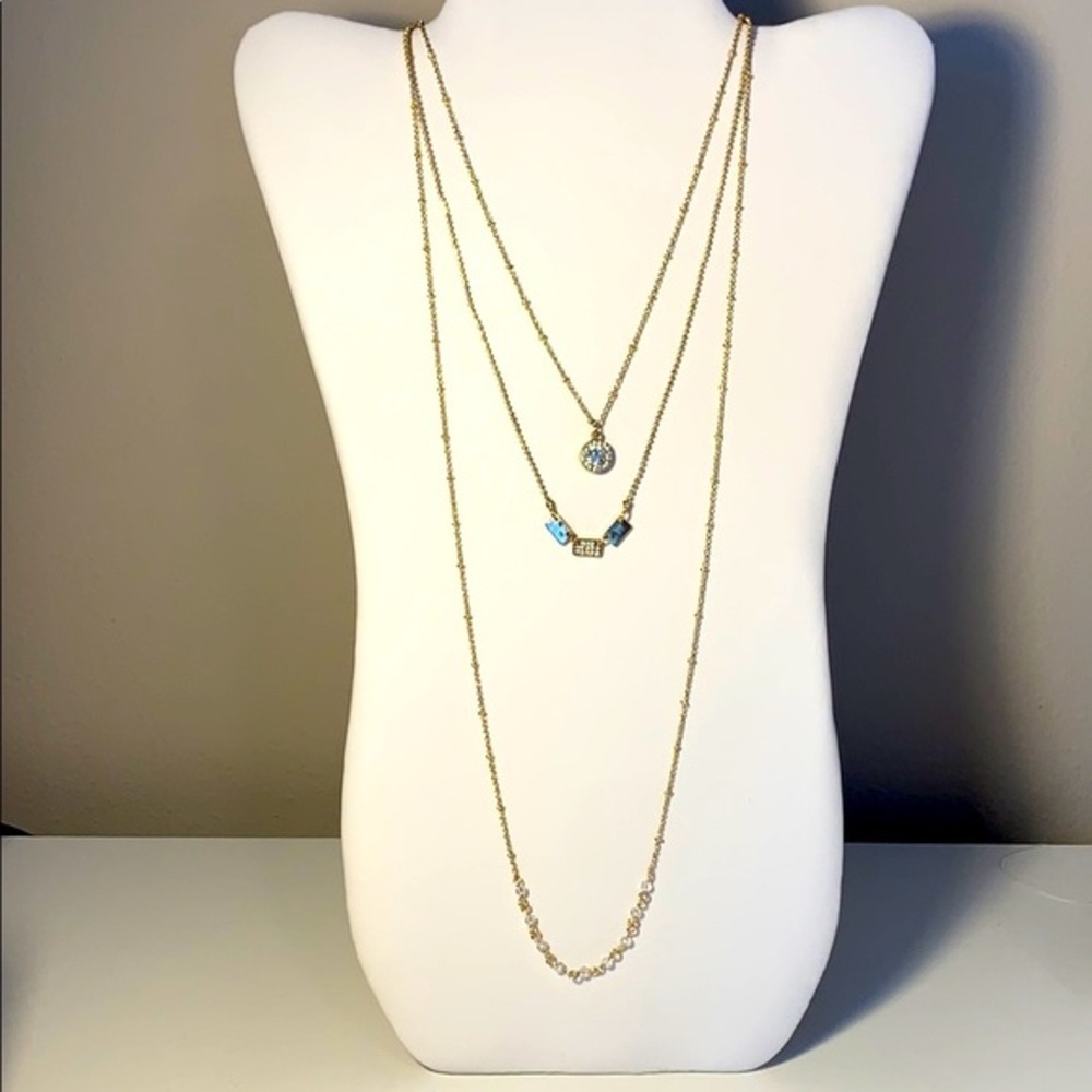 Nwot Triple Tier Gold Long Necklace